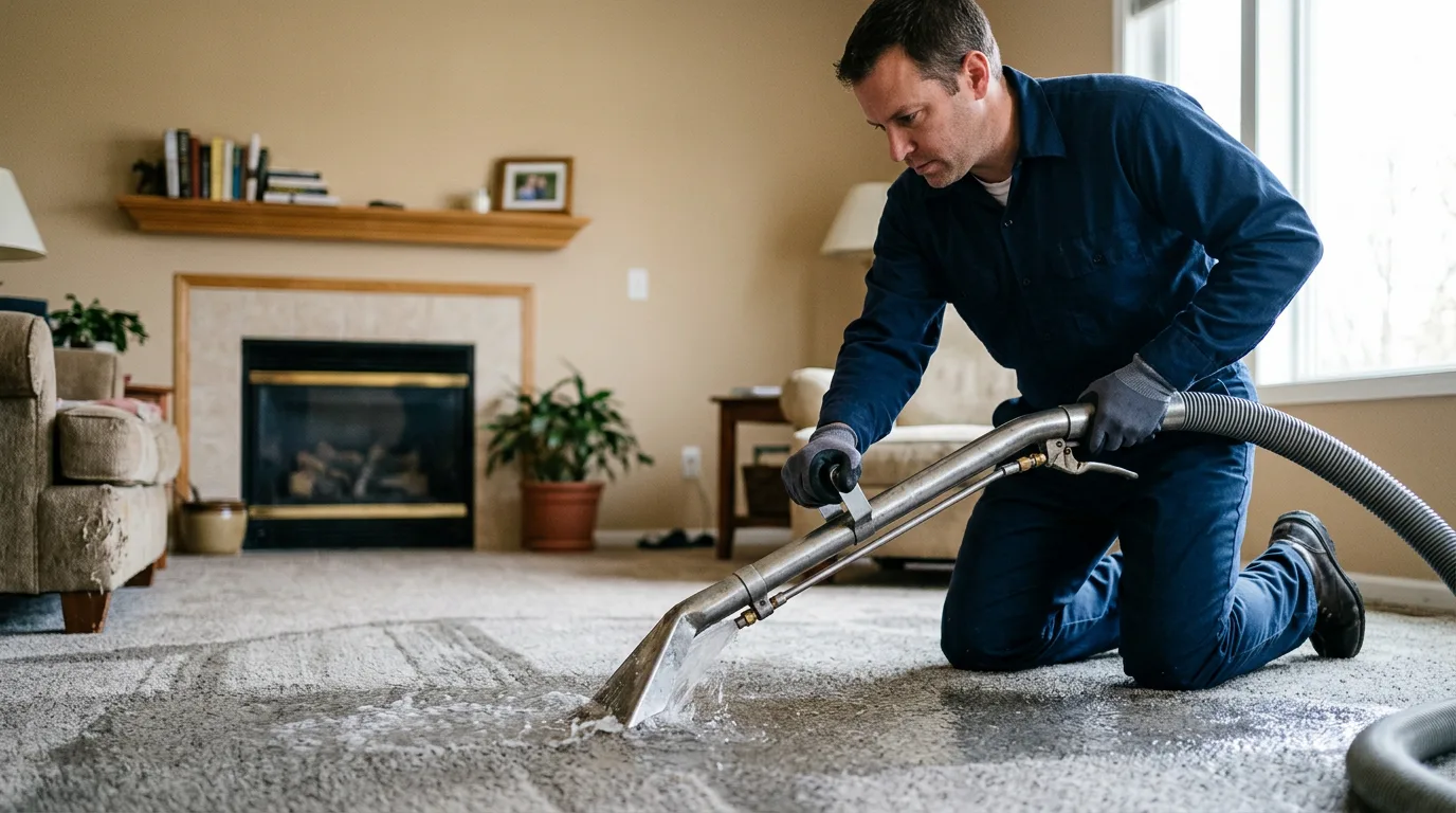 Water damage restoration technician working near Oakville, CT
